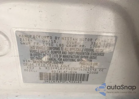 2015 Nissan Versa 1.6 S from USA, damaged, VIN 3N1CN7AP5FL933183